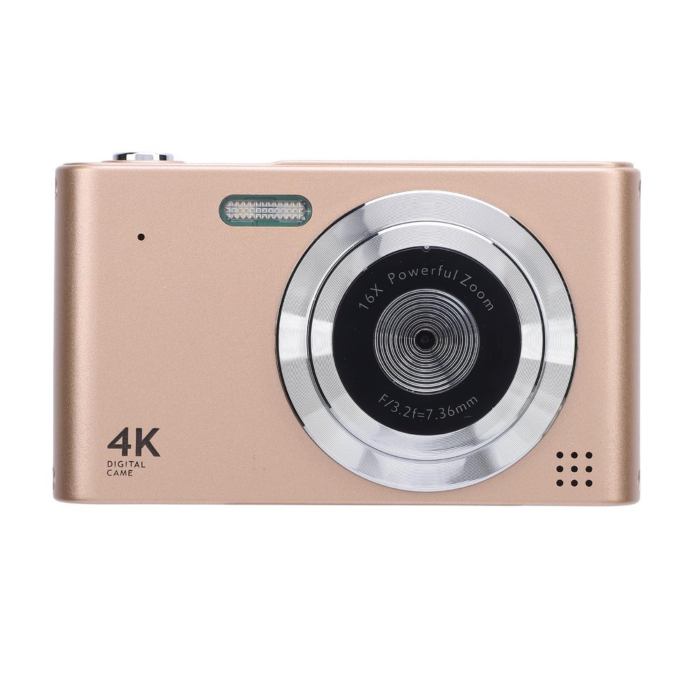 4K Digital Camera, 48MP 16x Zoom Auto Focus Point and Shoot Camera with 2.4in Screen, Built in Flash, Anti Shake, Face Detection, for Kids Teens Adult (Gold)