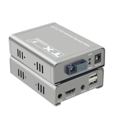 5MNG0Y8 20Km HDMI KVM Extender Over Optic Fiber Cable HDMI USB KVM Extender Transceiver Audio Video Converter Support USB Keyboard Mouse(with EU Plug)
