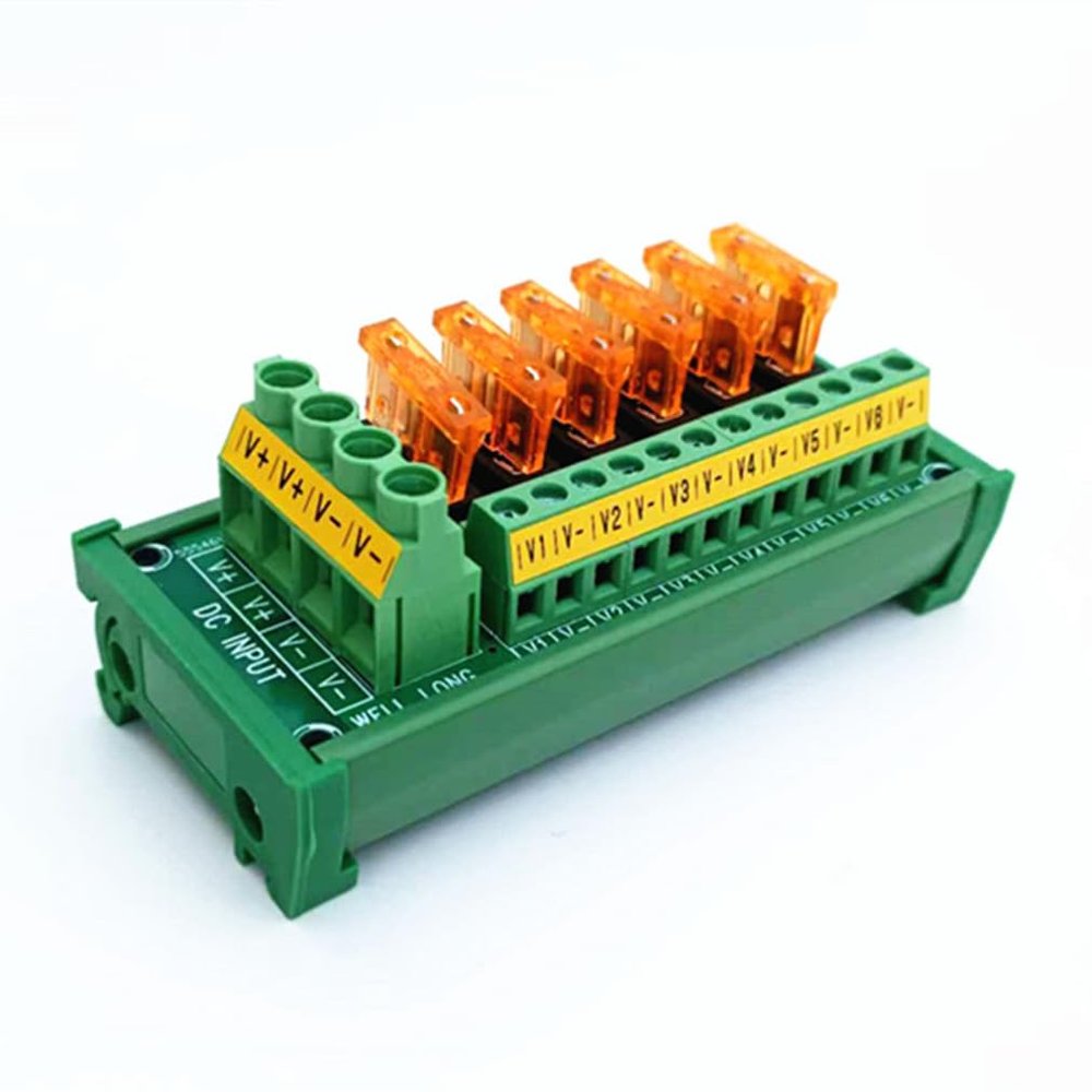 6-Channel DIN Rail Power Distribution Module, Fused Terminal Block, DC Input