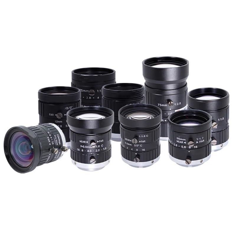 Industrial Camera Lens 5MP C-Mount 2/3-inch F1.6 Manual Aperture Wide-Angle 4mm 5mm 6mm 8mm 12mm 75mm Fixed Focus Lens(8mm)
