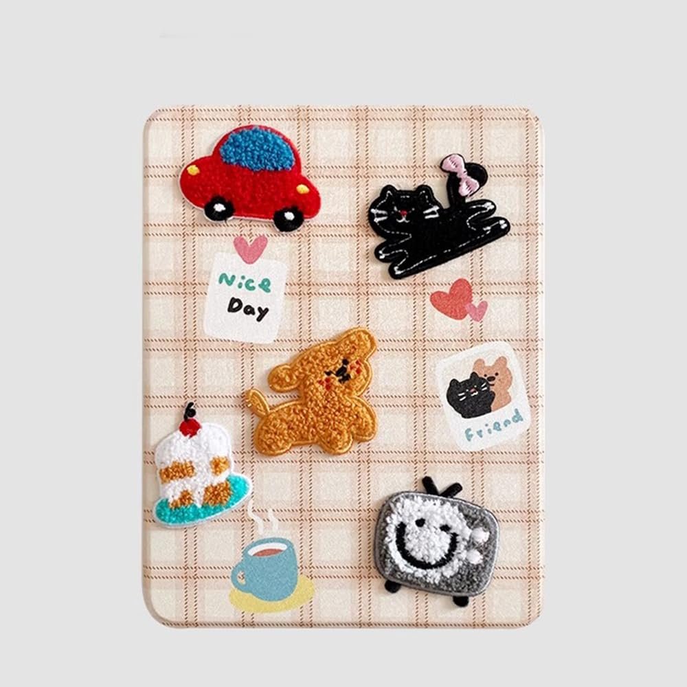 3D Plush Leather Folio Case with Adustable Stand Pencil Holder for Apple Cartoon Cute Lovely Adorable Classic Warm Girls Kids (Checkered Puppy Kitty, for iPad Pro 1st Generation 2018 11 Inch)