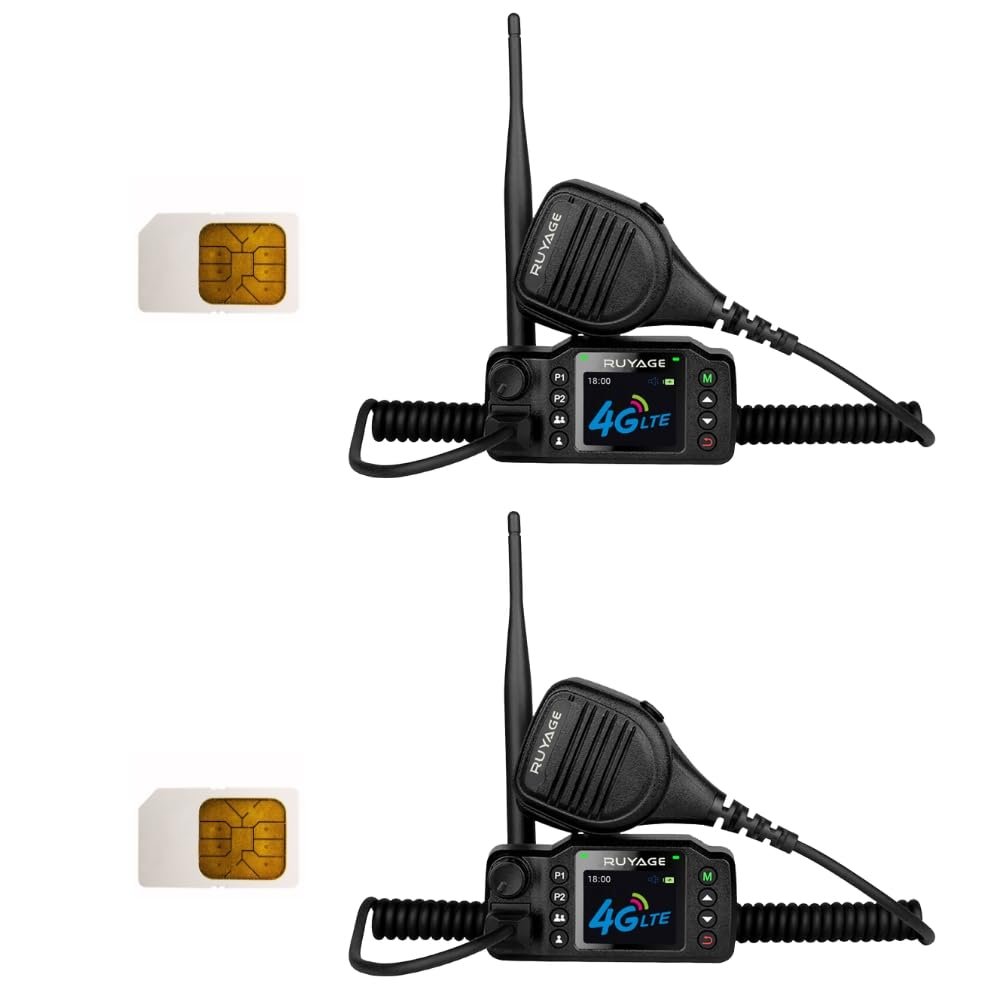 2-Pack Ruyage Push-to-Talk Over Cellular (PoC) Mobile Radios with Sim Cards for Car Vehicle - Nationwide Communication Unlimited Range Walkie Talkies with Handheld Microphone
