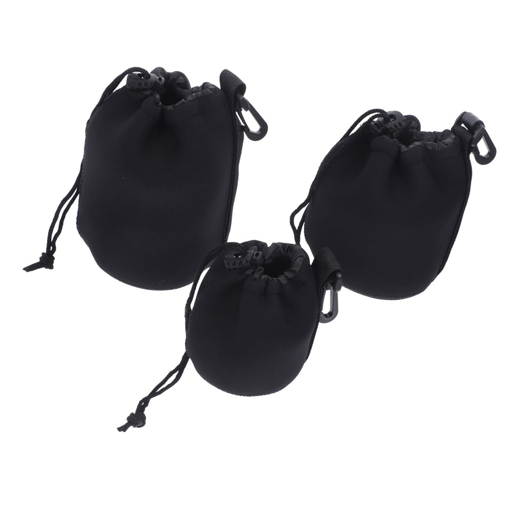 BRIGHTFUFU 3pcs Neoprene Camera Lens Case Drawstring Lens Pouch for Outdoor Use Flexible Protection for Dslr Lenses Large Medium and Small