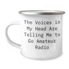 Inspirational Amateur Radio Gifts for Birthday - The Voices In My Head Are Telling Me To Go Amateur Radio Camping Mug, 12 oz Stainless Steel with Enamel Finish view 1