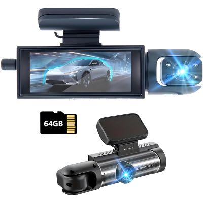 Dash Cam Front and Inside,Dashcams for Cars with 64G Card Traffic Recorder IR Night Vision Loop Recording G-Sensor 24Hr Parking Traffic Recorder(Front/Inside+64G)