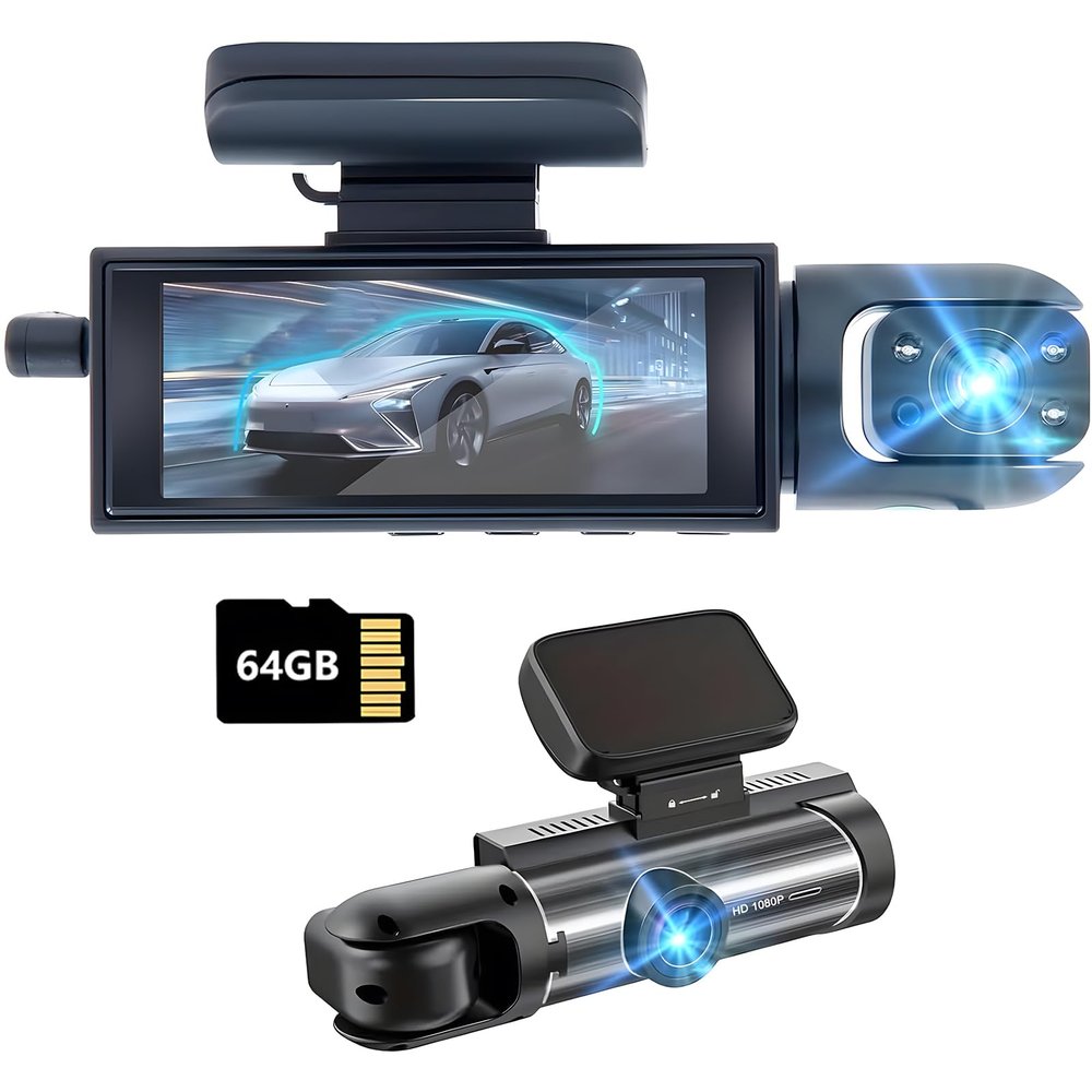 Dash Cam Front and Inside,Dashcams for Cars with 64G Card Traffic Recorder IR Night Vision Loop Recording G-Sensor 24Hr Parking Traffic Recorder(Front/Inside+64G)