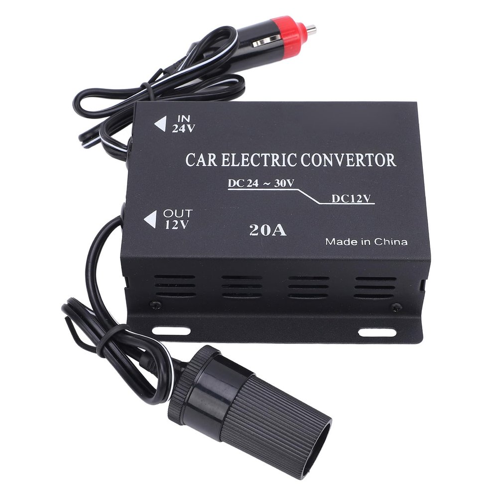 12V Car Power Converter Efficient Heat Dissipation Shockproof Transformer for Long Trips (20A)