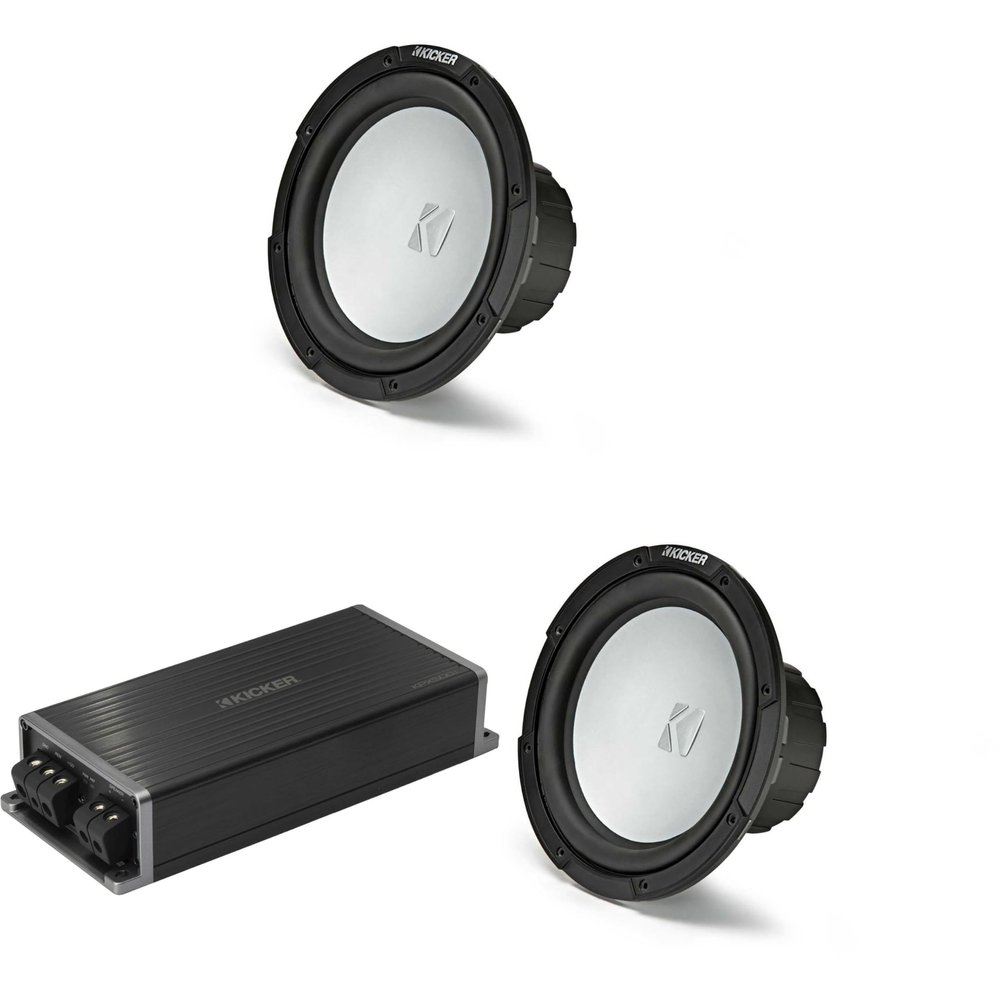 Kicker Marine KPX500.1 Powersports Amp & (2) 10" 4 Ohm Subwoofer Audio Upgrade