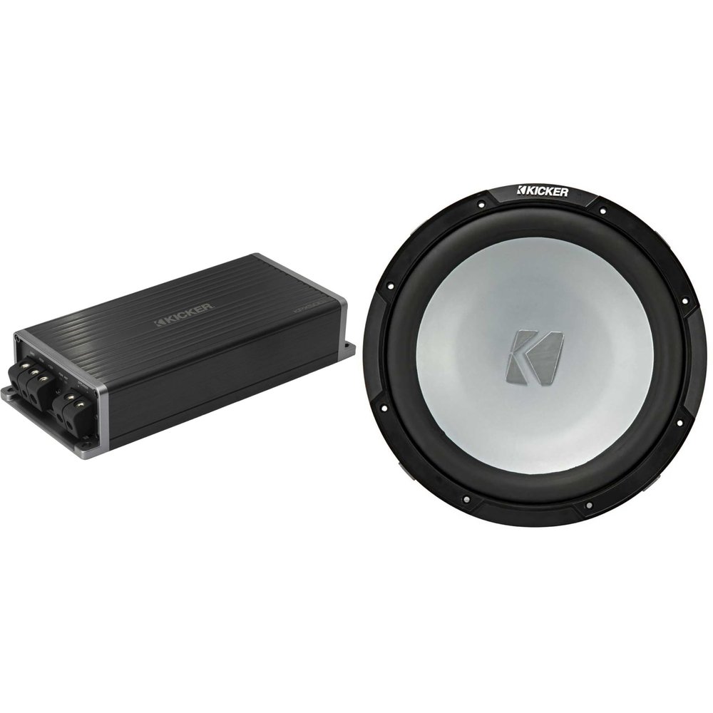 Kicker Marine KPX500.1 Powersports Amp & 12" Free Air 4 Ohm Subwoofer Audio Upgrade