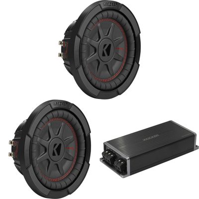 KICKER Marine KPX500.1 Powersports Amp & (2) 8" CompRT DVC 2 Ohm. Subwoofer Audio Upgrade
