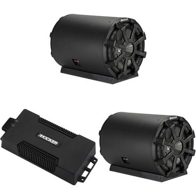 KICKER 48PXA6001 Weatherproof Powersport Mono Amp & (2) 8" TB 4 Ohm Loaded Enclosure Subwoofer