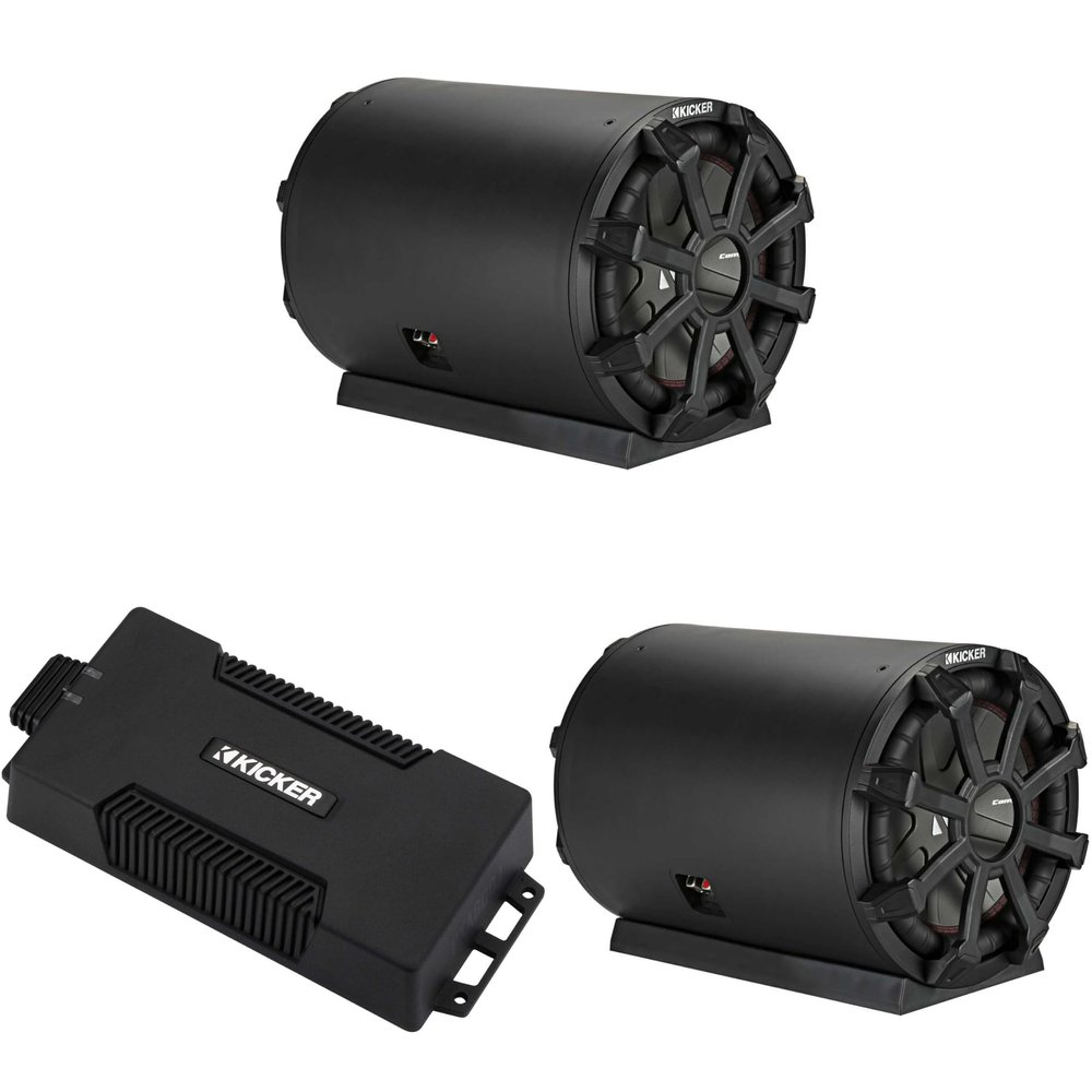 KICKER 48PXA6001 Weatherproof Powersport Mono Amp & (2) 8" TB 4 Ohm Loaded Enclosure Subwoofer