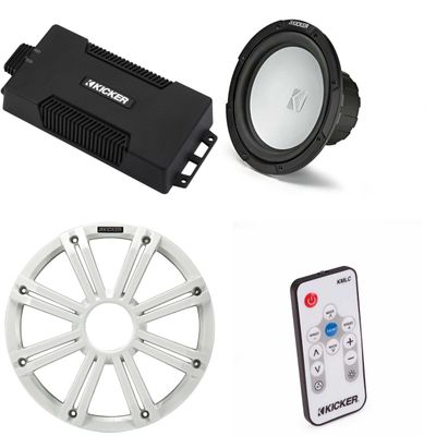 Kicker 48PXA6001 Mono Amp 10 in 4-Ohm Marine Subwoofer Bundle