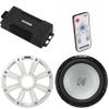 Kicker 48PXA6001 Weatherproof Powersport Mono Amp & 12" 2 Ohm Free-Air Marine Subwoofer (White Grill) Includes LED Remote view 1