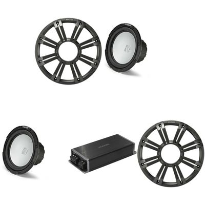KICKER Marine KPX500.1 Powersports Amp & (2) 10" 4 Ohm (Charcoal Grill) Subwoofer Audio Upgrade