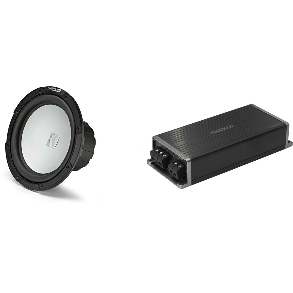 Kicker Marine KPX500.1 Powersports Amp & 10" Free Air 4 Ohm Subwoofer Audio Upgrade