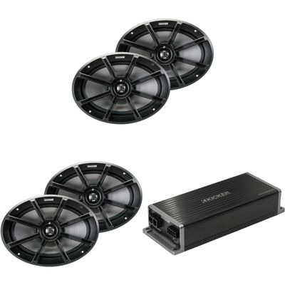 KICKER Marine KPX300.4 Powersports & Motorcycle Amp & (2) 6x9 Speakers (4 Ohm)