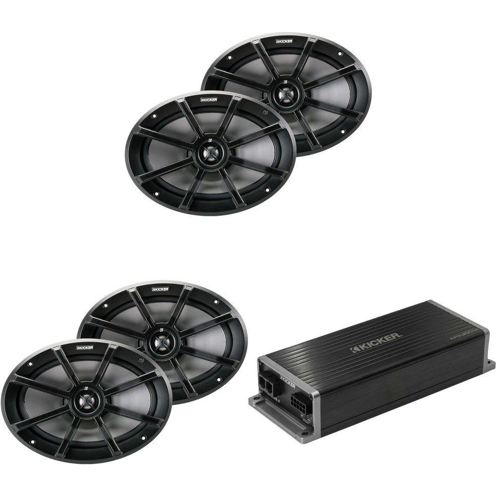 KICKER Marine KPX300.4 Powersports & Motorcycle Amp & (2) 6x9 Speakers (4 Ohm)