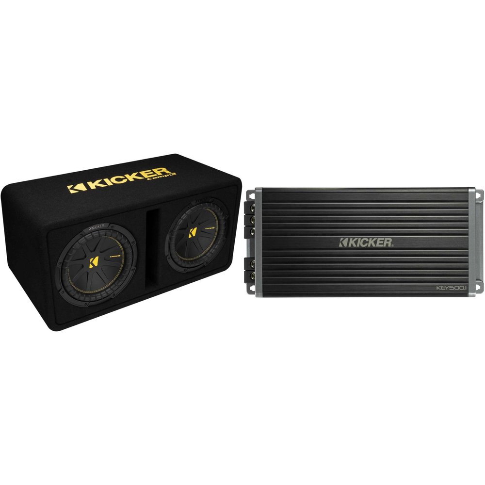 KICKER Key500.1 Smart Mono Amp & Dual 10" 50DCWC102 Vented Enclosure Bundle