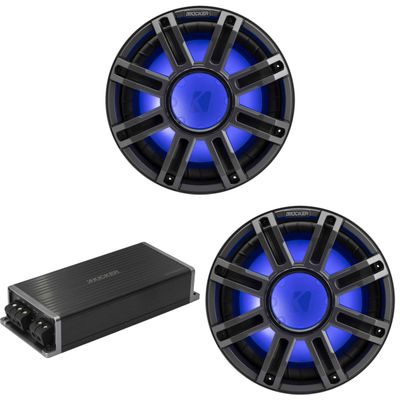 Kicker Marine KPX500.1 Powersports Amp & (2) 12" 4 Ohm Premium Marine Free-Air Subwoofer (Charcoal Grill)