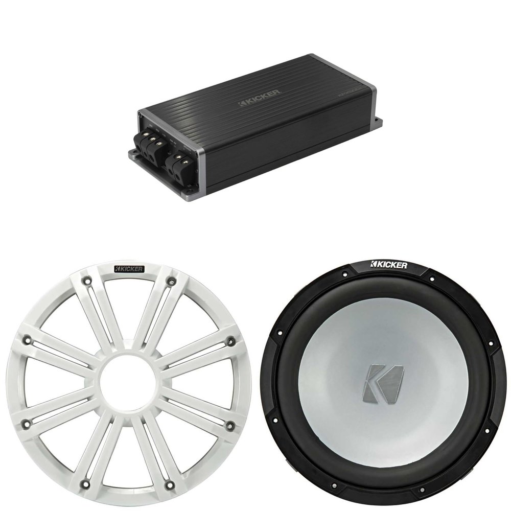 KICKER KPX500.1 Marine Amp 12 in 4 Ohm Subwoofer Bundle