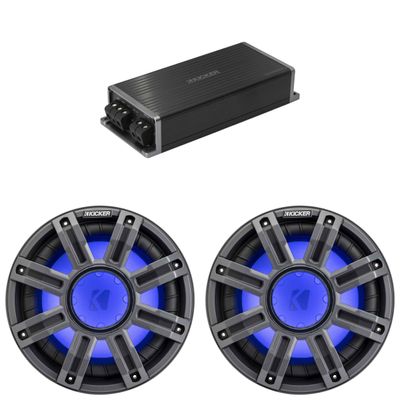 Kicker Marine KPX500.1 Powersports Amp & (2) 10" 4 Ohm Premium Marine Free-Air Subwoofer (Charcoal Grill)