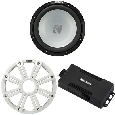 Kicker 48PXA6001 Weatherproof Mono Amp 12 in 2 Ohm Marine Sub Bundle