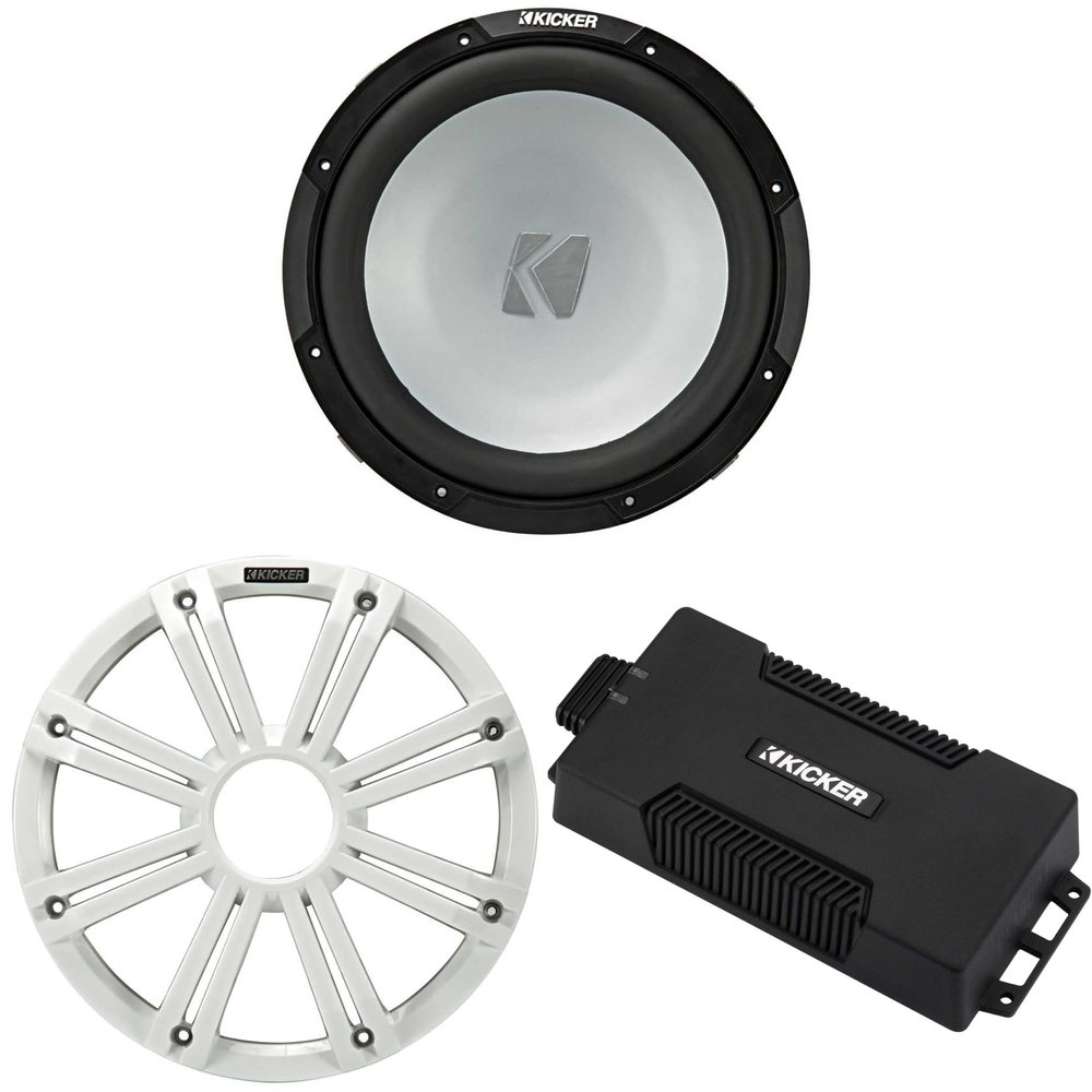 Kicker 48PXA6001 Weatherproof Mono Amp 12 in 2 Ohm Marine Sub Bundle