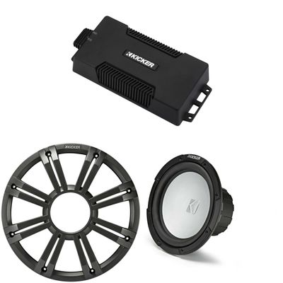 Kicker 48PXA6001 Weatherproof Powersport Mono Amp & 10" 2 Ohm Marine Subwoofer (Charcoal Grill)