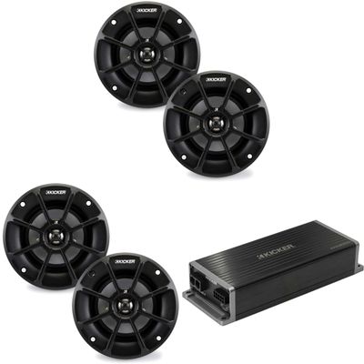 KICKER Marine KPX300.4 Powersports & Motorcycle Amp & (2) 4" Speakers (4 Ohm)