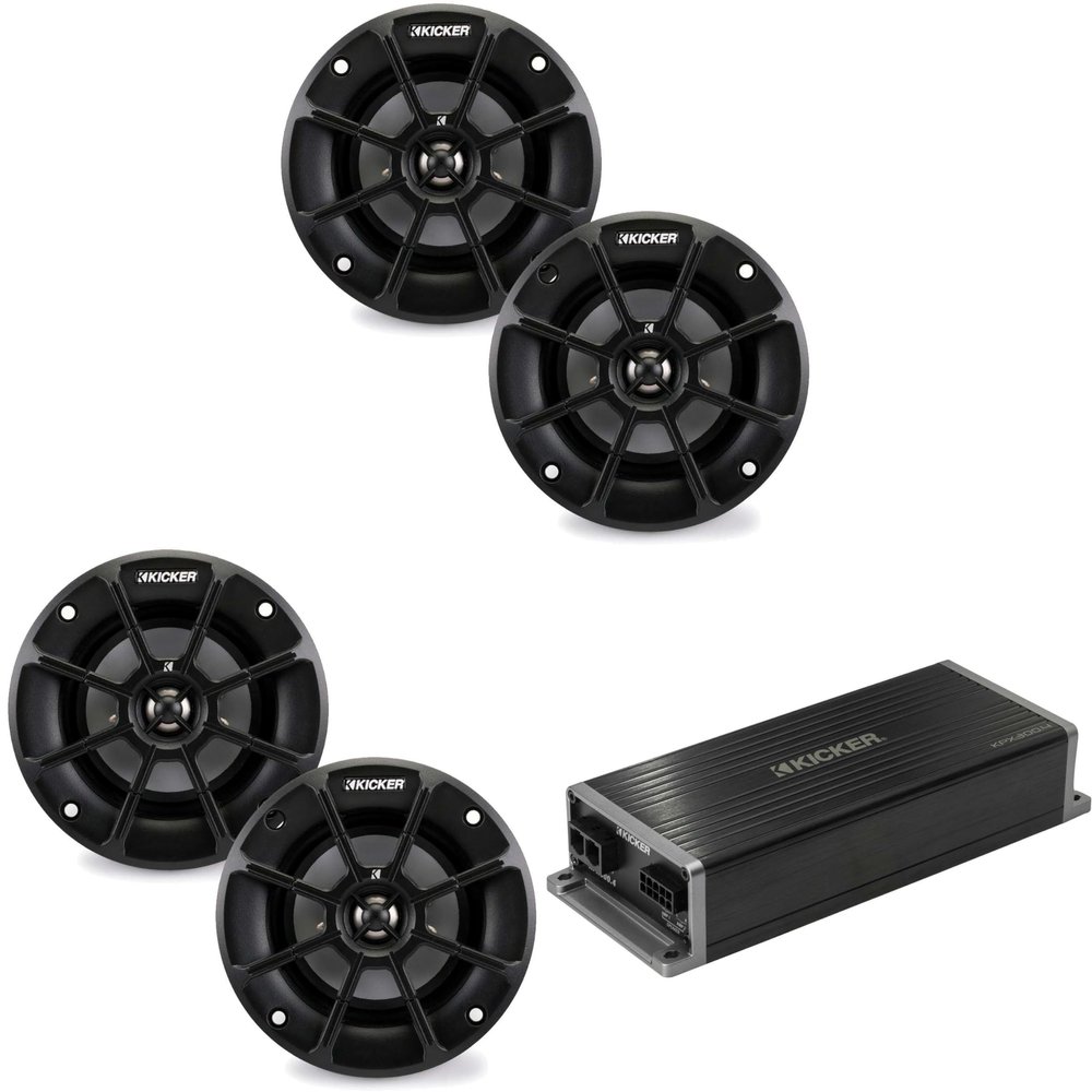 KICKER Marine KPX300.4 Powersports & Motorcycle Amp & (2) 4" Speakers (4 Ohm)