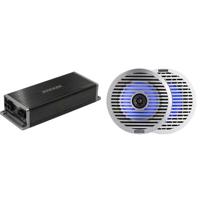 Kicker Marine KPX300.4 Powersports Amp & 6.5" Thin- Mount Marine LED Speakers