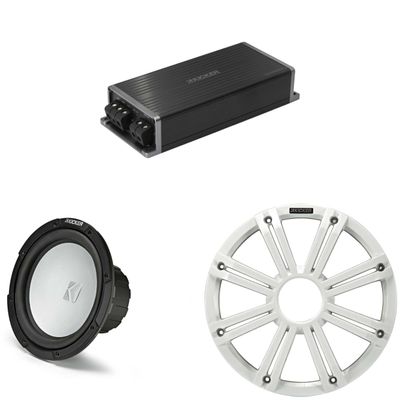 Kicker Marine KPX500.1 Powersports Amp & 10" Free Air 2 Ohm (White Grill) Subwoofer Audio Upgrade