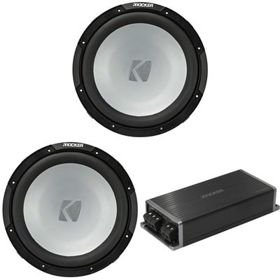 Kicker Marine KPX500.1 Powersports Amp & (2) 12" Free Air 4 Ohm Subwoofer Audio Upgrade