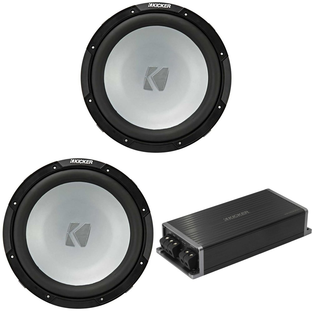Kicker Marine KPX500.1 Powersports Amp & (2) 12" Free Air 4 Ohm Subwoofer Audio Upgrade