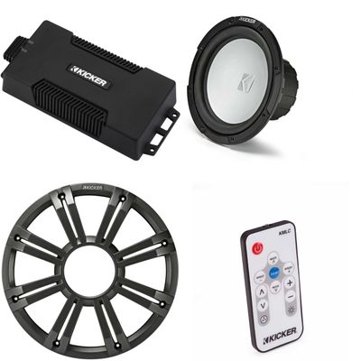 Kicker 48PXA6001 Weatherproof Powersport Mono Amp & 10" 4 Ohm Marine Subwoofer (Charcoal Grill) Includes LED Remote