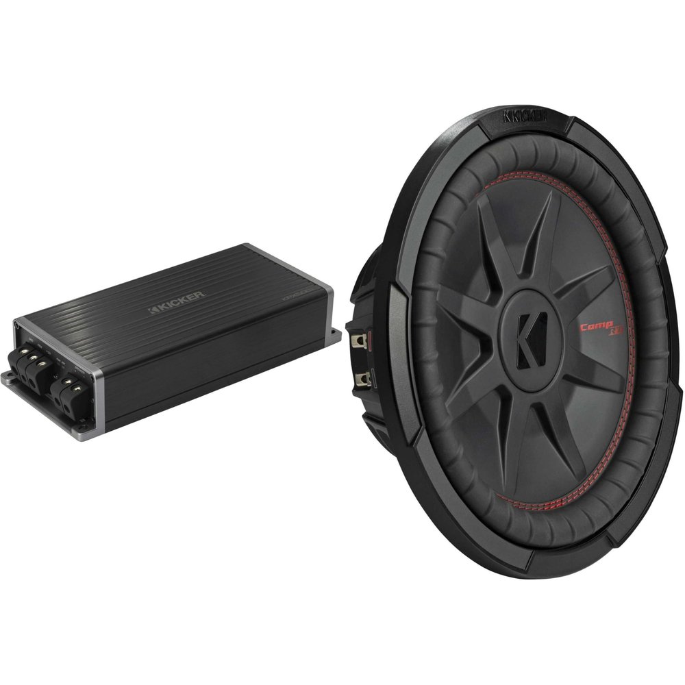 Kicker Marine KPX500.1 Powersports Amp & 12" CompRT DVC 4 Ohm. Subwoofer Audio Upgrade