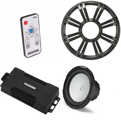 Kicker 48PXA6001 Mono Amp 10" 4 Ohm Marine Subwoofer Bundle - Charcoal LED