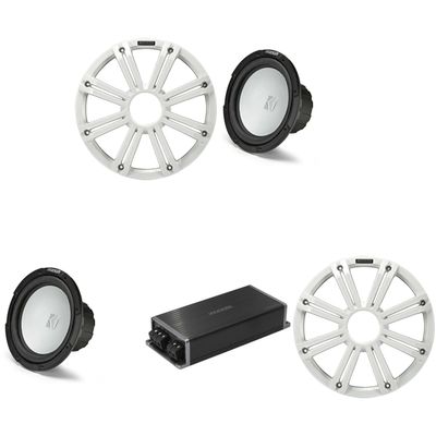 Kicker Marine KPX500.1 Powersports Amp & (2) 10" Free Air 4 Ohm (White Grill) Subwoofer Audio Upgrade