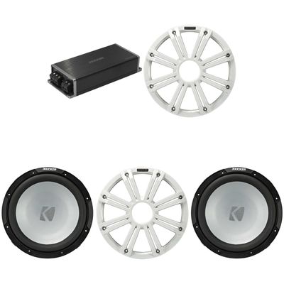Kicker Marine KPX500.1 Powersports Amp & (2) 12" 4 Ohm (White Grill) Subwoofer Audio Upgrade