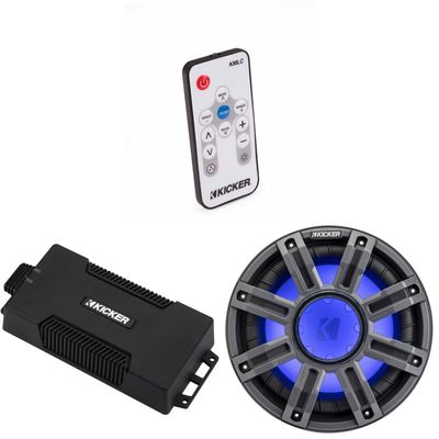 Kicker 48PXA6001 Mono Amp 10 in Marine Subwoofer Bundle