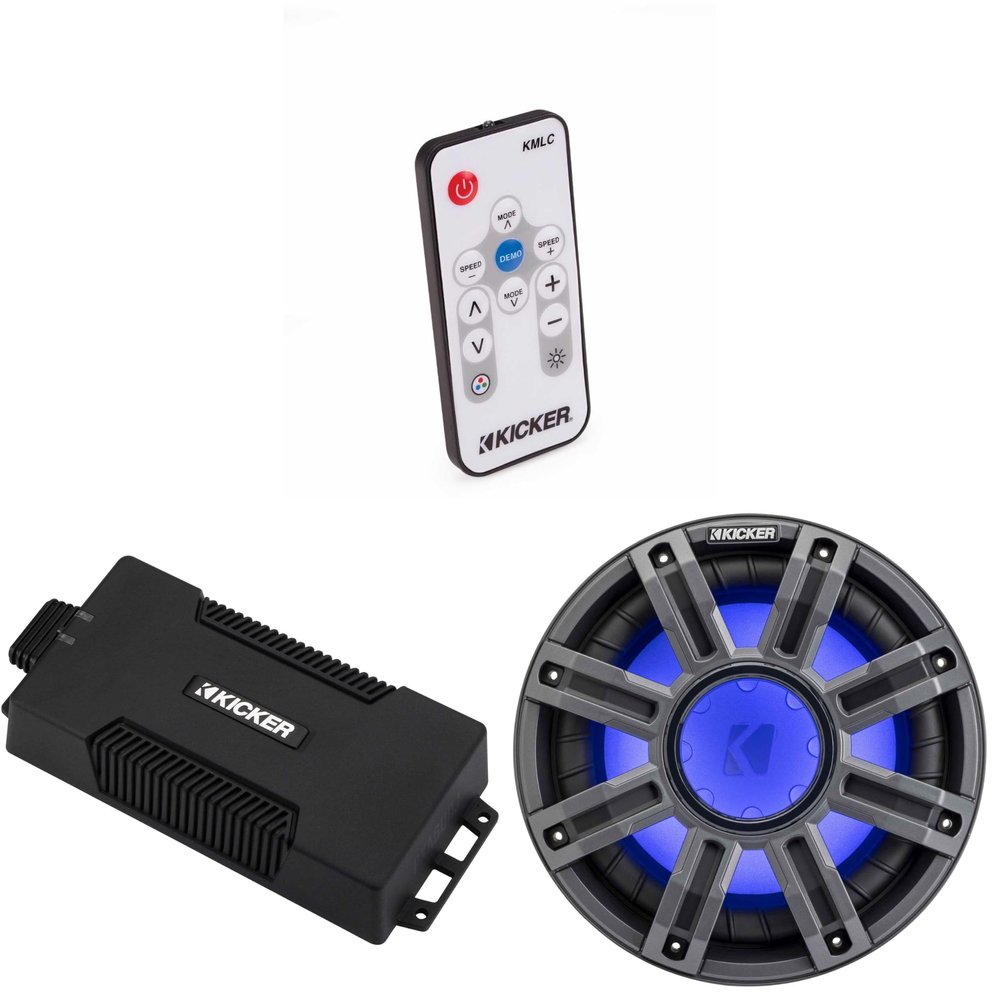 Kicker 48PXA6001 Mono Amp 10 in Marine Subwoofer Bundle