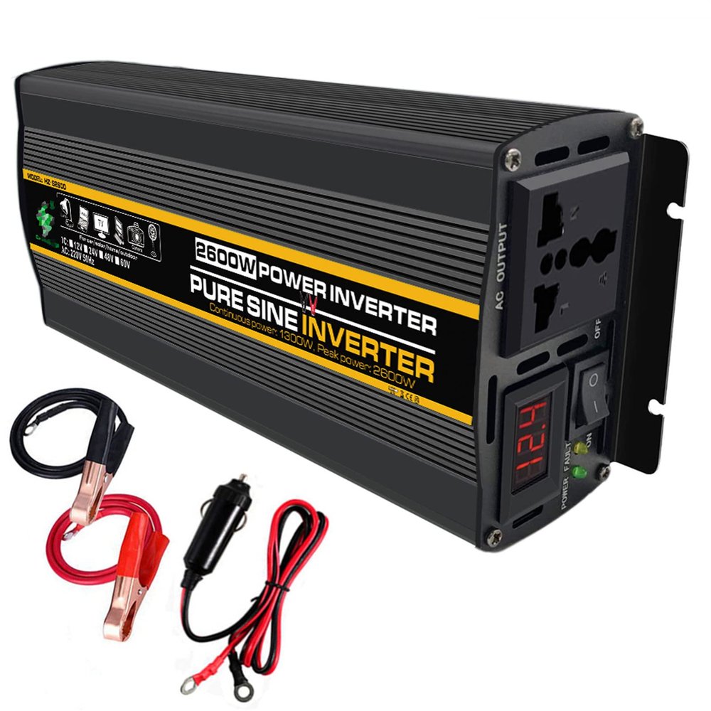 2000W Pure Sine Wave Inverter for Truck/Rv - DC 12/24V to 110/220V AC Car Converter with LCD Display - 2600W Power Inverter