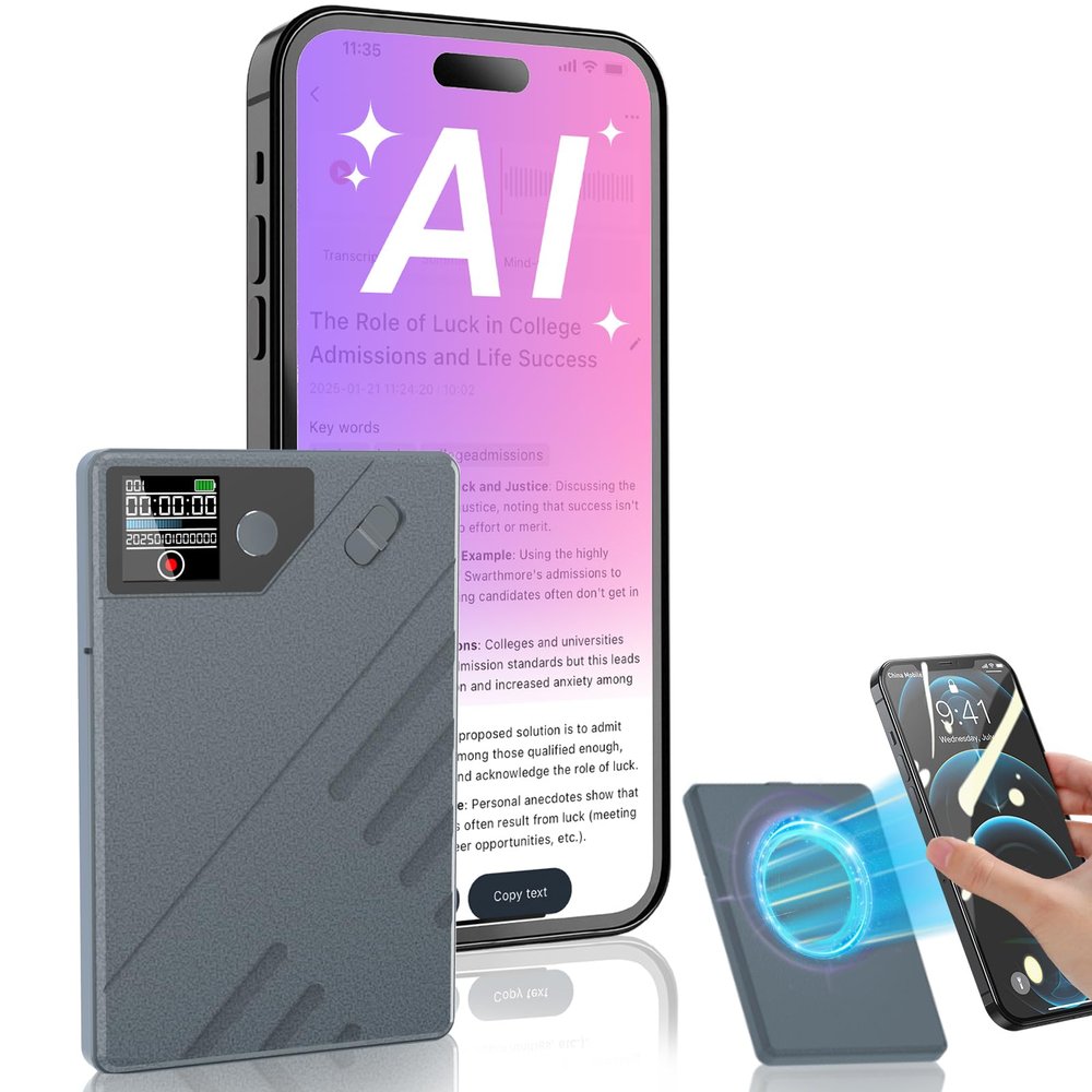 Ai Voice Recorder, Note Voice to Text Recorder W/Magnetic Case, App Control, Transcribe & Summarize with by Chatgpt, Support 112 Languages, 64GB Memory, Audio Recorder for Lectures, Meetings, Calls