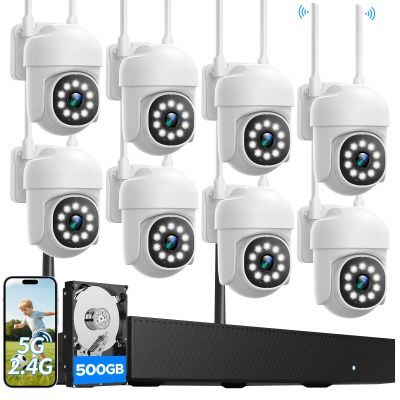Wireless Security Camera System, CAMCAMP 24/7 Recording Security Cameras Wireless Outdoor 16CH NVR PTZ 2.4G& 5G WiFi 4K Smarting Night Vision Auto Human Tracking CCTV Surveillance Kit(8)