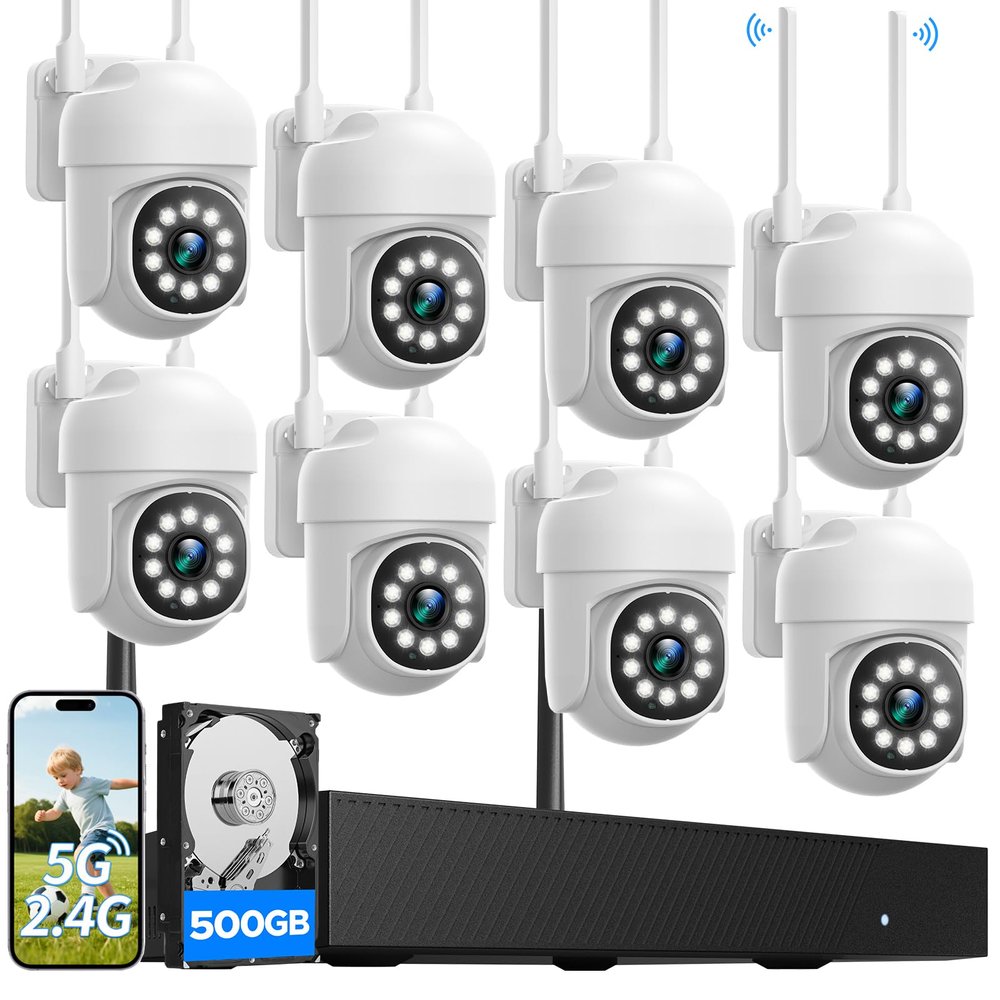 Wireless Security Camera System, CAMCAMP 24/7 Recording Security Cameras Wireless Outdoor 16CH NVR PTZ 2.4G& 5G WiFi 4K Smarting Night Vision Auto Human Tracking CCTV Surveillance Kit(8)