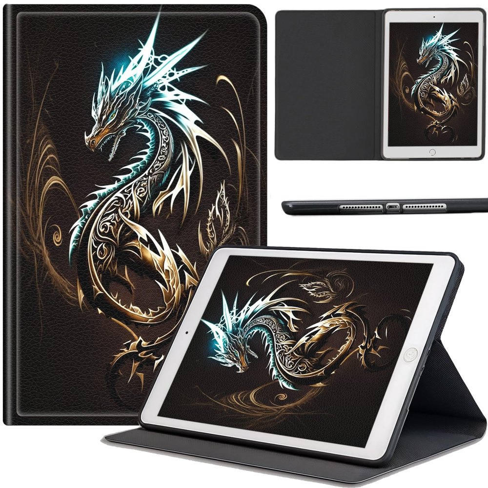 AIRWEE Case for Samsung Galaxy Tab S10 Lite / S10 FE / S9 FE 10.9-Inch, Slim PU Leather Multiple-Angles Stand Full-Body Cover with Auto Wake/Sleep for Galaxy Tab 10.9", Golden Glitter Dragon