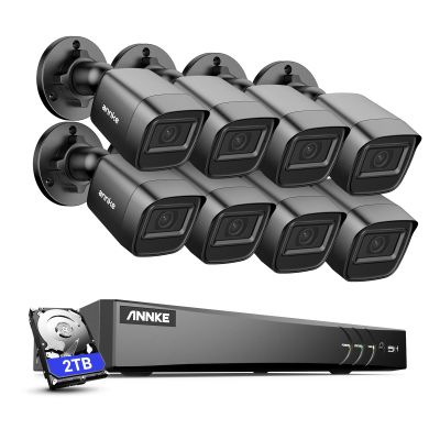 ANNKE 1080P Security Camera System, 8CH 4K DVR with AI Human & Vehicle Detection, 8x 2MP IP67 Wired Black Bullet Cams, Compatible with Alexa, Easy Remote View for Home & Business Surveillance, 2TB HDD