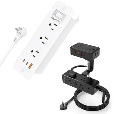 10 Ft Desk Clamp Power Strip (1700 Joules), Recessed Power Strip with 6 Outlets 5 USB Ports (3 USB C)