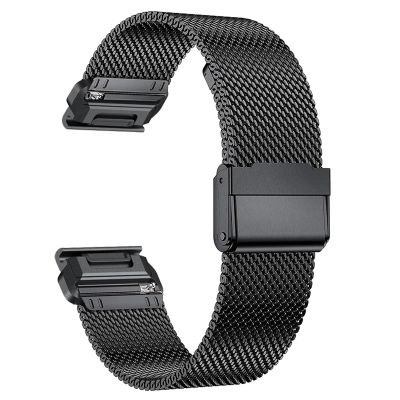 BKUANE 22mm 26mm QuickFit Milanese Metal Strap For Garmin EPIX GEN2 Fenix7 7X Solar/6X 6XPro 5XPlus Forerunner 955 Enduro 2 Watchband(Black,For EPIX GEN 2)
